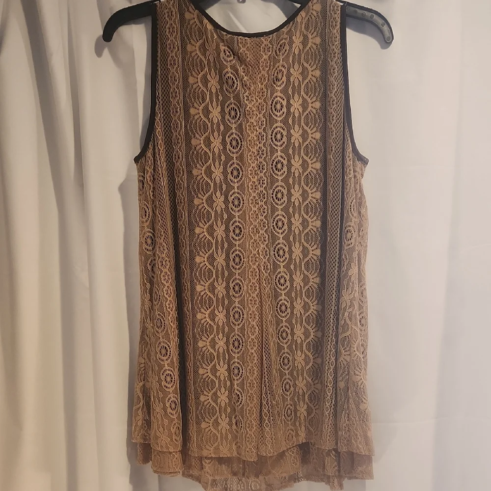 Lady Noiz Brown and Tan Lace Blouse
